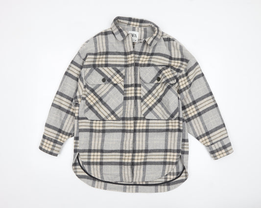 ZARA Women’s Grey Checked Flannel Shacket Jacket XS