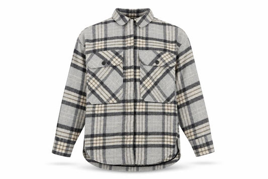 Front view of Zara Women’s Grey Checked Flannel Shacket Jacket XS
