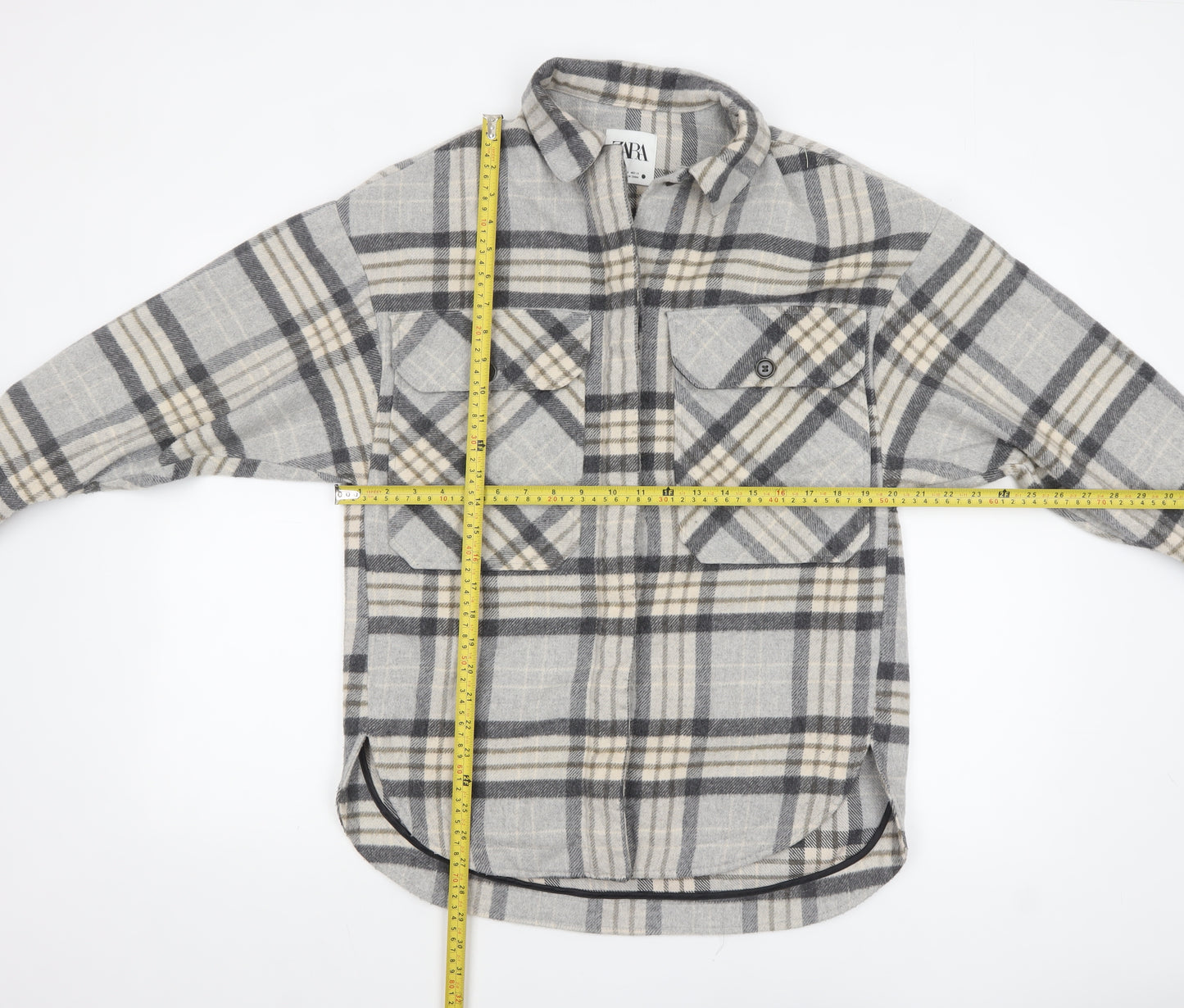 ZARA Women’s Grey Checked Flannel Shacket Jacket XS