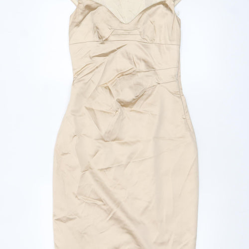 Karen Millen Women Beige Sheath Knee Length Dress Size 12