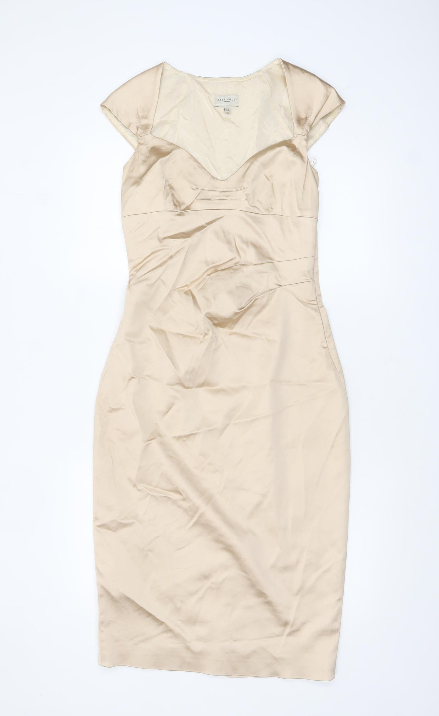 Karen Millen Women Beige Sheath Knee Length Dress Size 12