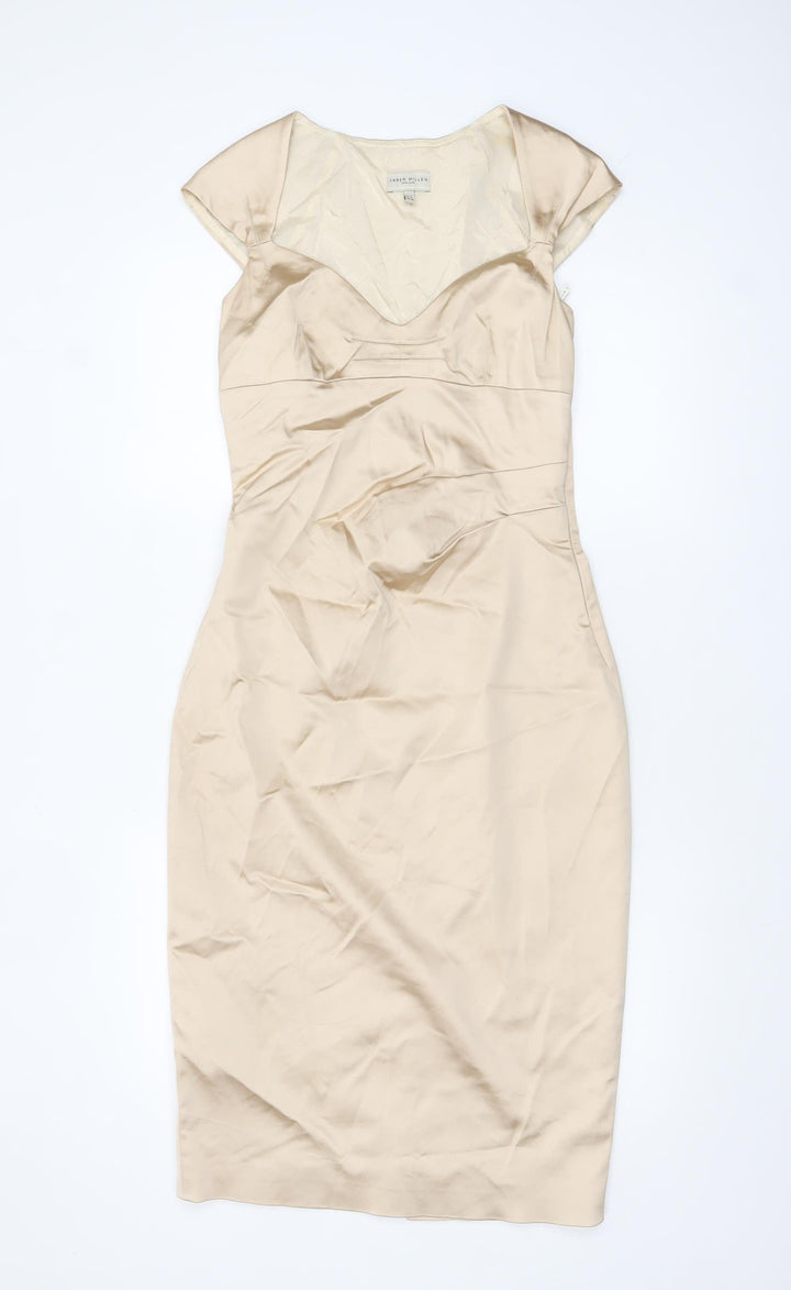 Karen Millen Women Beige Sheath Knee Length Dress Size 12