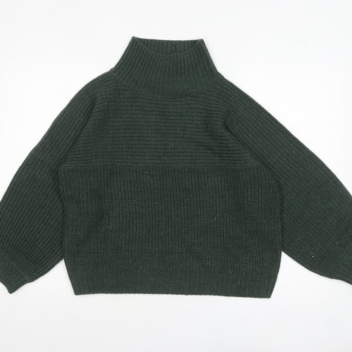 Monki Women's Green Roll Neck Chunky-Knit Jumper Size S