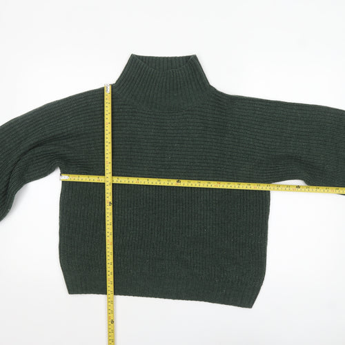 Monki Women's Green Roll Neck Chunky-Knit Jumper Size S