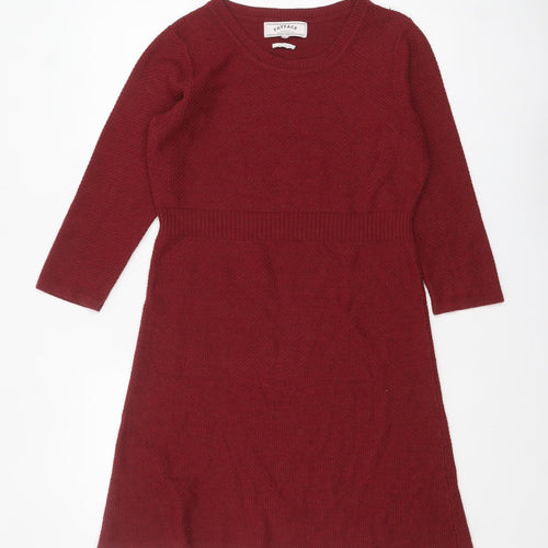 FatFace Women Red Knit Jumper Dress Size 12 3/4 Sleeve