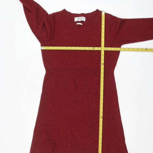 FatFace Women Red Knit Jumper Dress Size 12 3/4 Sleeve