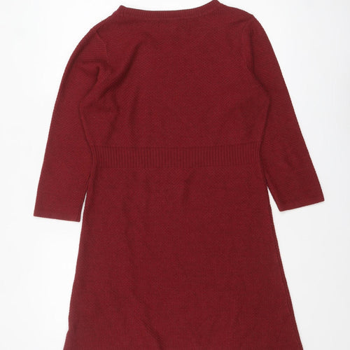 FatFace Women Red Knit Jumper Dress Size 12 3/4 Sleeve