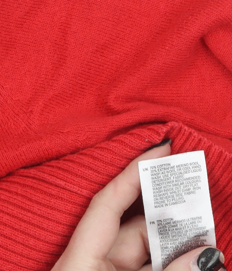 White Stuff Women Red UK 10 Crew Neck Long Sleeve Cotton Wool Jumper
