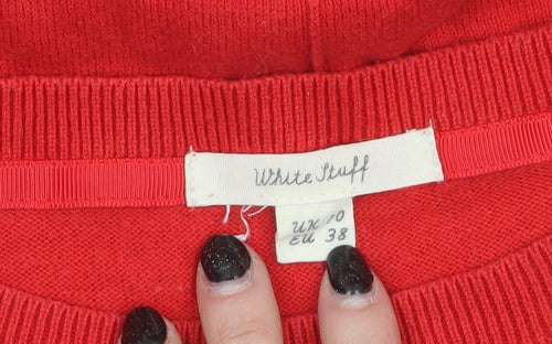 White Stuff Women Red UK 10 Crew Neck Long Sleeve Cotton Wool Jumper