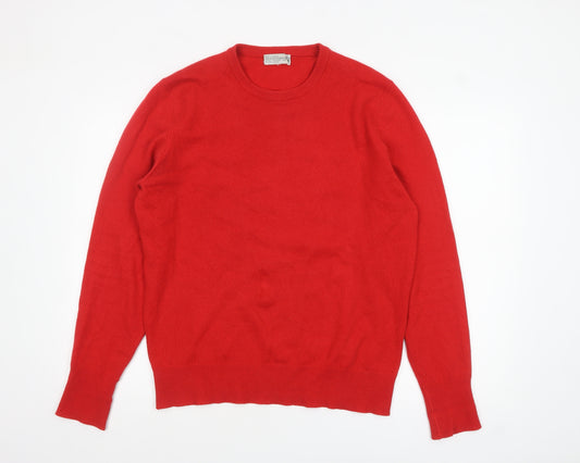 The Scotch House Men's Red Cashmere Crew Neck Jumper Size L