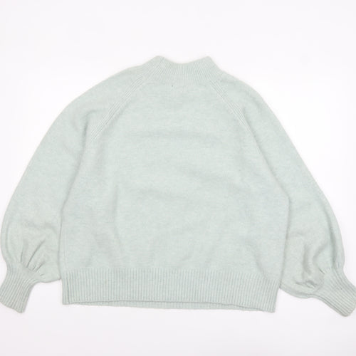 River Island Women Green Beaded Mock Neck Balloon Sleeve Jumper Size 14