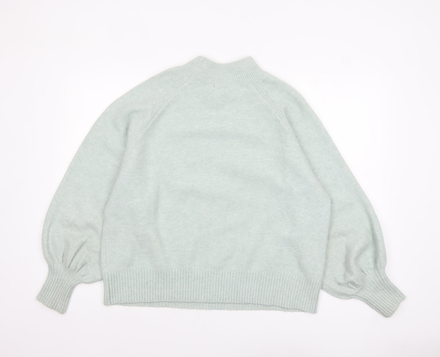 River Island Women Green Beaded Mock Neck Balloon Sleeve Jumper Size 14