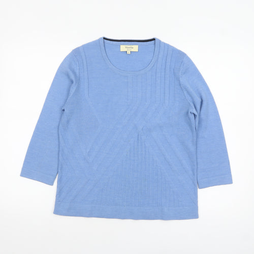 Viyella Women Blue Petite M Merino Wool 3/4 Sleeve Pullover Jumper
