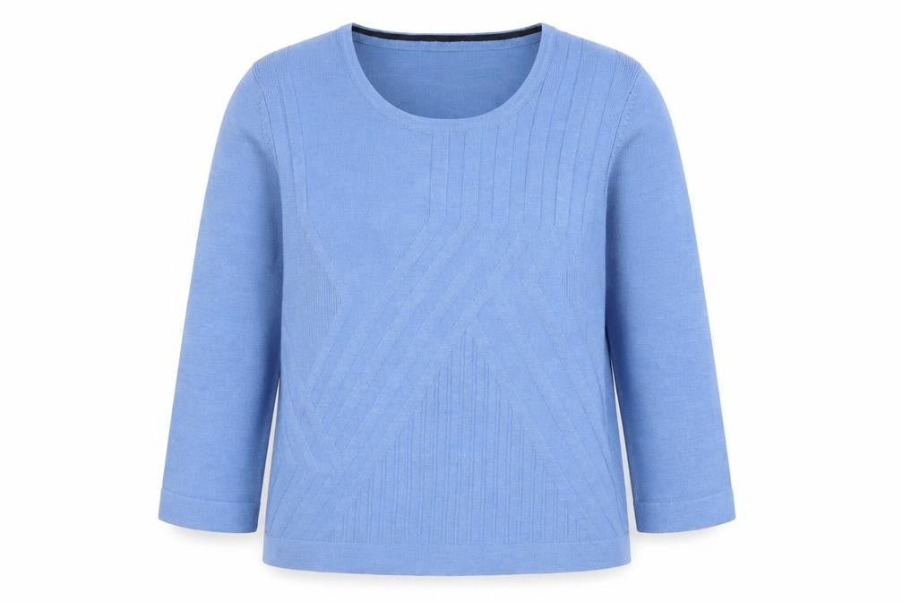 Front view of Viyella Women Blue Petite M Merino Wool 3/4 Sleeve jumper