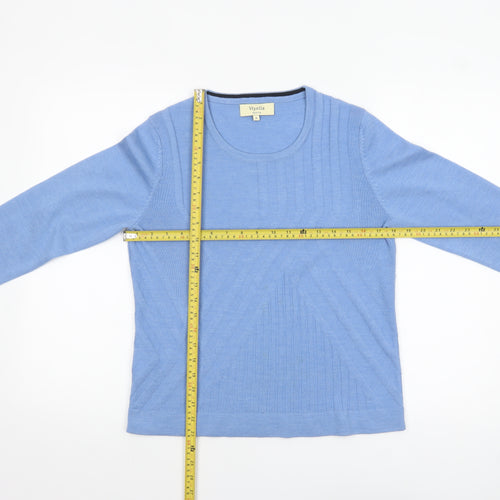 Viyella Women Blue Petite M Merino Wool 3/4 Sleeve Pullover Jumper
