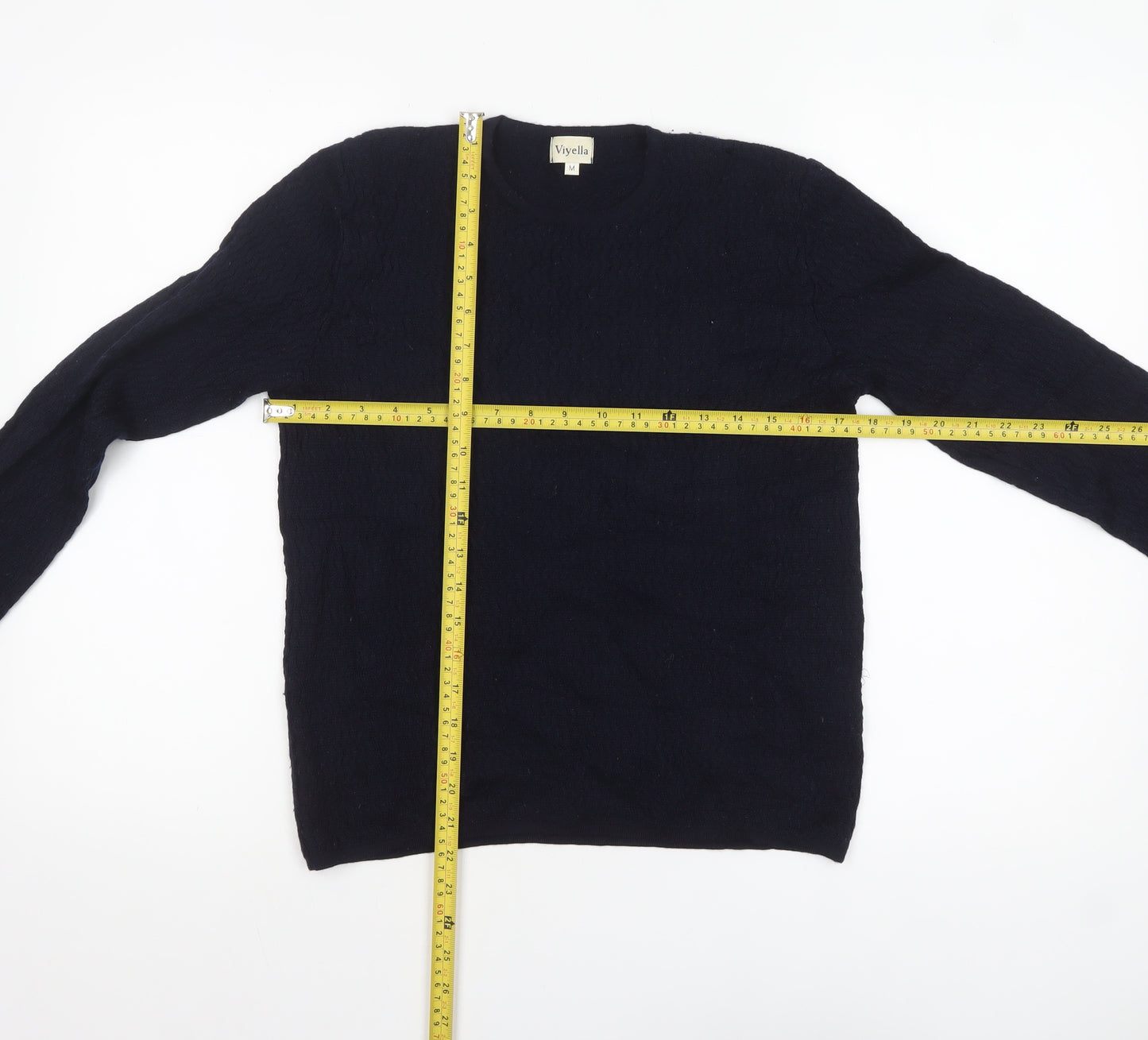 Viyella Womens Black Wool Crew Neck Cable Knit Jumper M