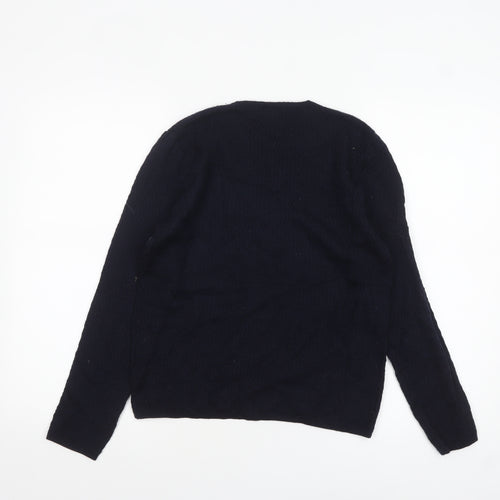 Viyella Womens Black Wool Crew Neck Cable Knit Jumper M
