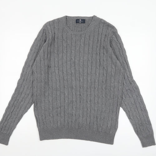 Marks and Spencer Blue Harbour Men's Grey Cable Knit Cotton Jumper L