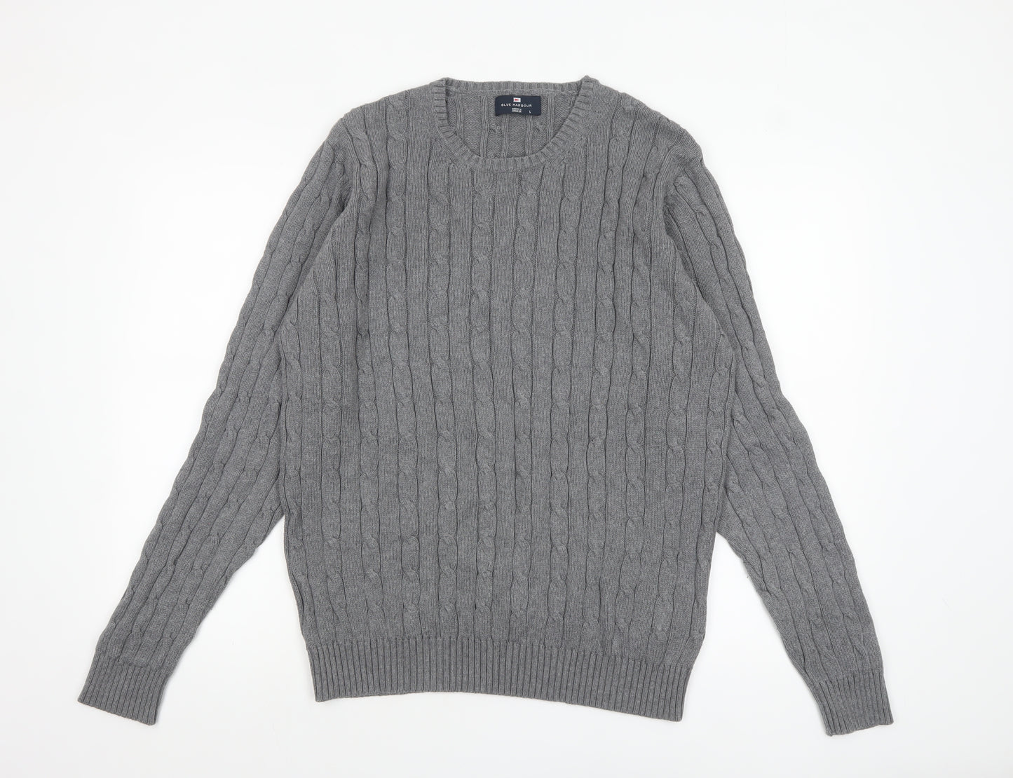 Marks and Spencer Blue Harbour Men's Grey Cable Knit Cotton Jumper L