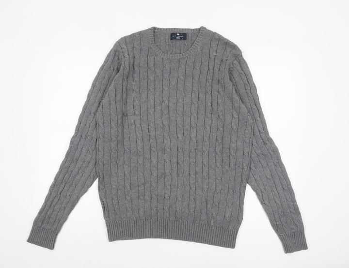 Marks and Spencer Blue Harbour Men's Grey Cable Knit Cotton Jumper L