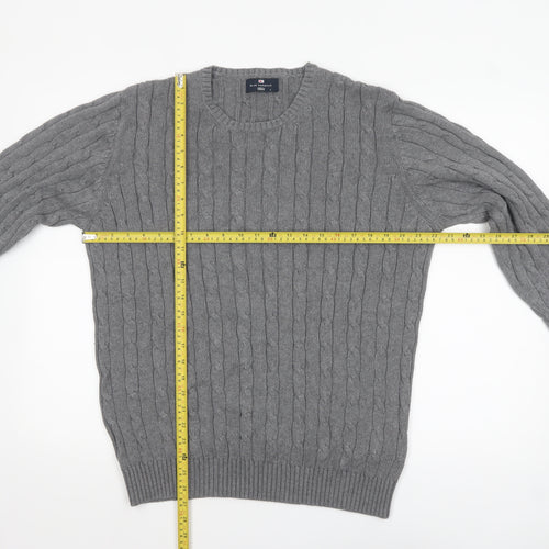 Marks and Spencer Blue Harbour Men's Grey Cable Knit Cotton Jumper L