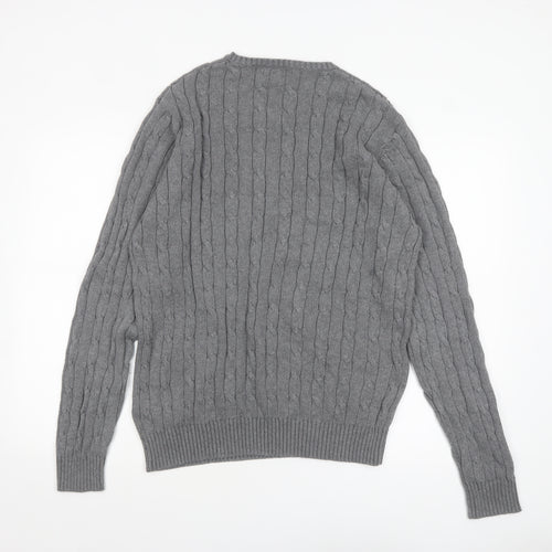 Marks and Spencer Blue Harbour Men's Grey Cable Knit Cotton Jumper L