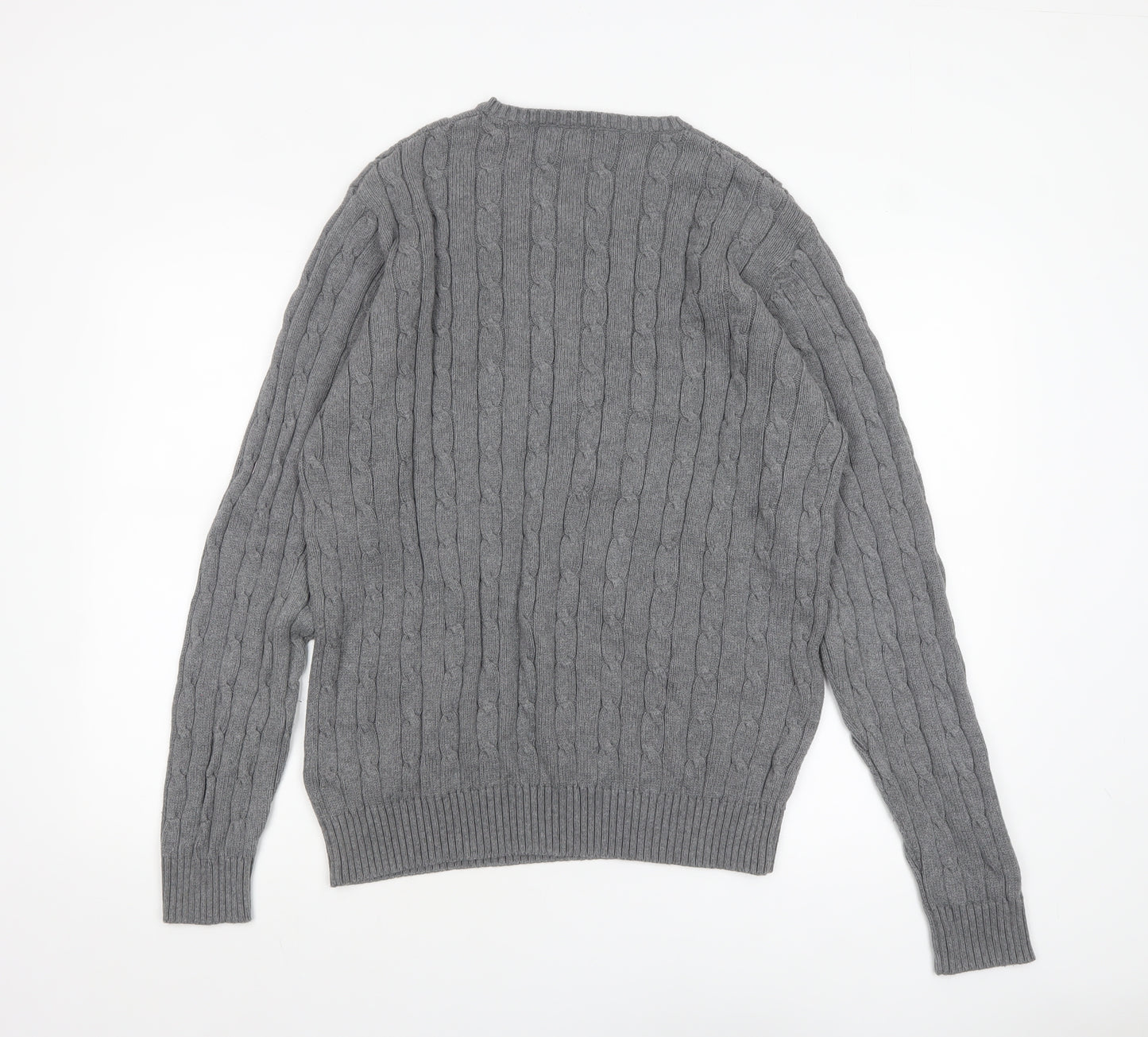 Marks and Spencer Blue Harbour Men's Grey Cable Knit Cotton Jumper L