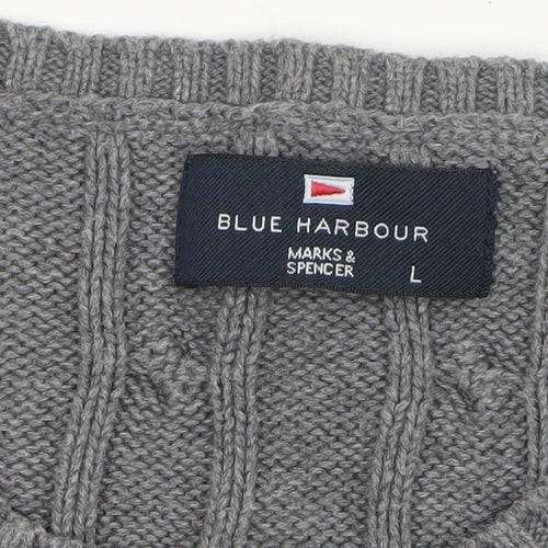 Marks and Spencer Blue Harbour Men's Grey Cable Knit Cotton Jumper L