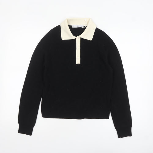 MNG Womens Black Collared Henley Knit Jumper Medium