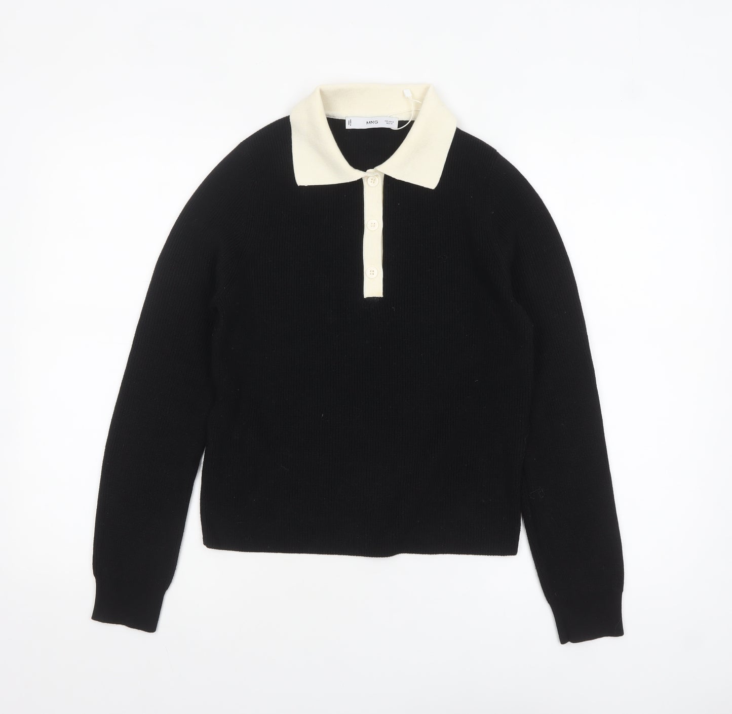 MNG Womens Black Collared Henley Knit Jumper Medium