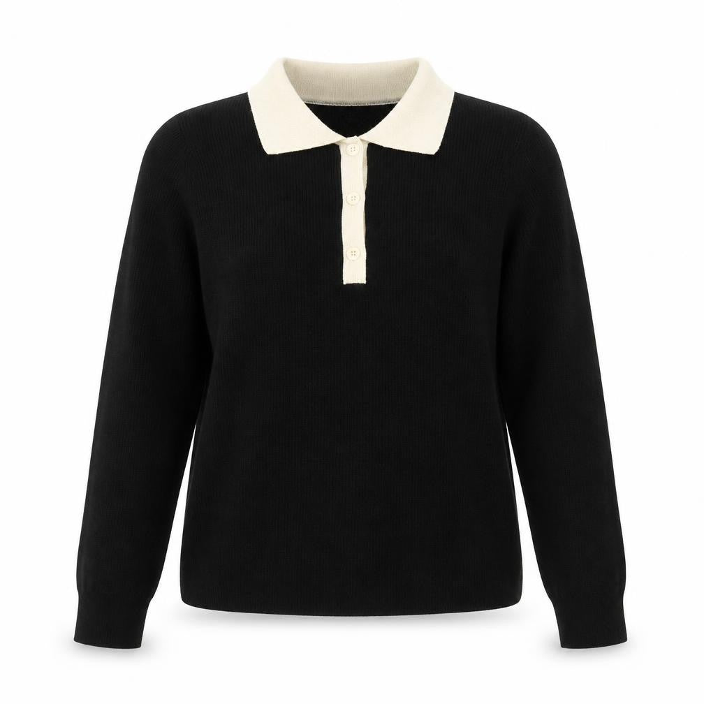 Front view of Mango women’s black collared henley knit jumper medium