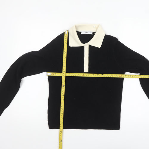 MNG Womens Black Collared Henley Knit Jumper Medium