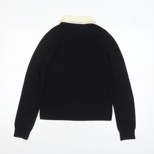 MNG Womens Black Collared Henley Knit Jumper Medium