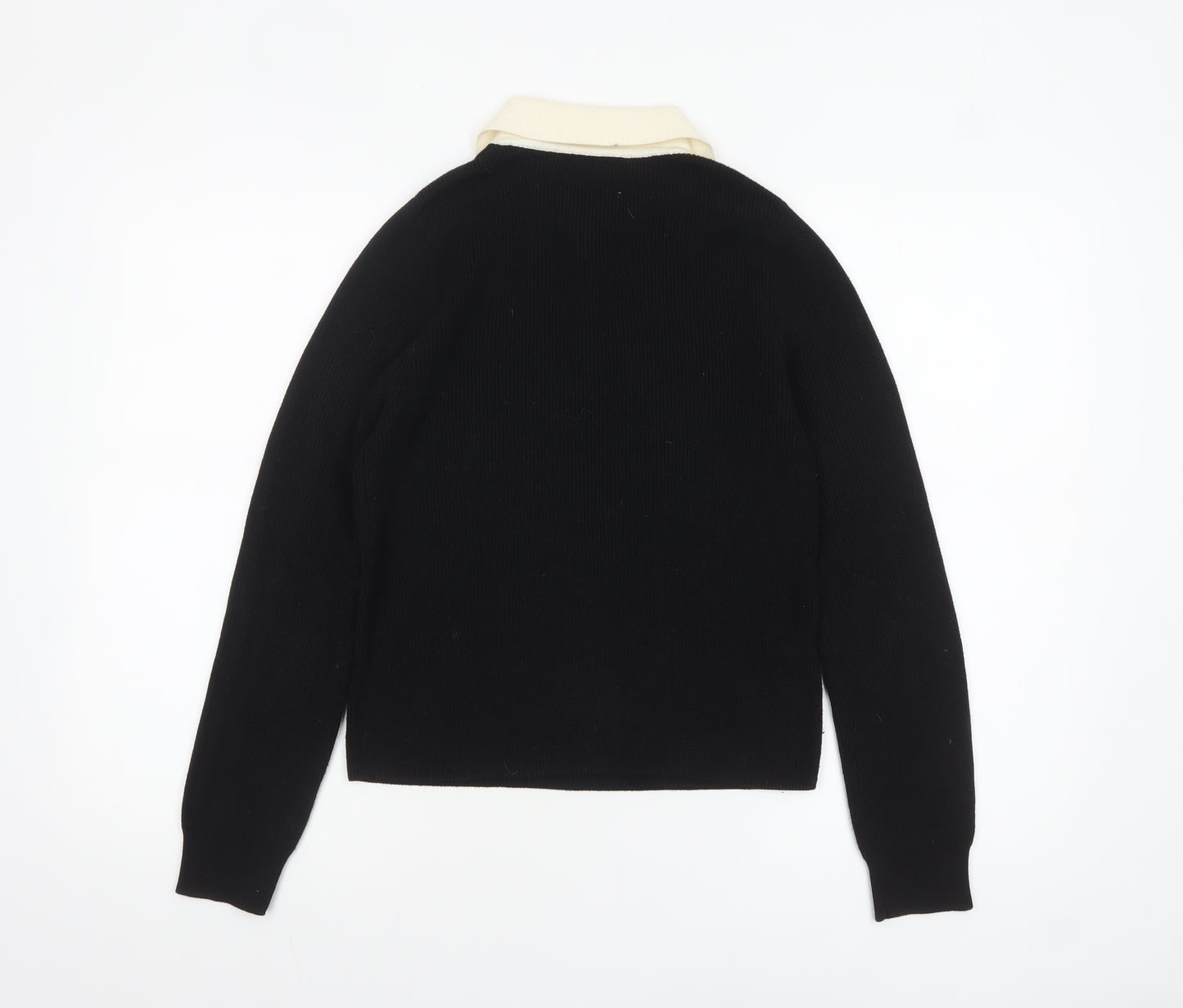 MNG Womens Black Collared Henley Knit Jumper Medium