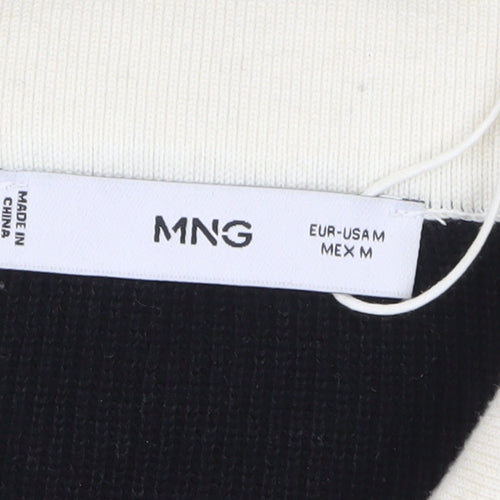 MNG Womens Black Collared Henley Knit Jumper Medium