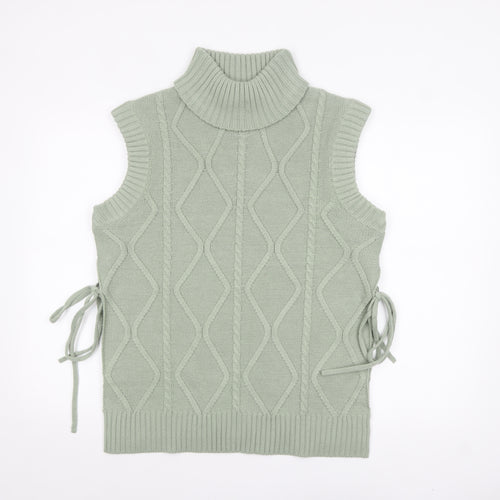 Quiz Women Green Roll Neck Cable Knit Sleeveless Vest Jumper Size S