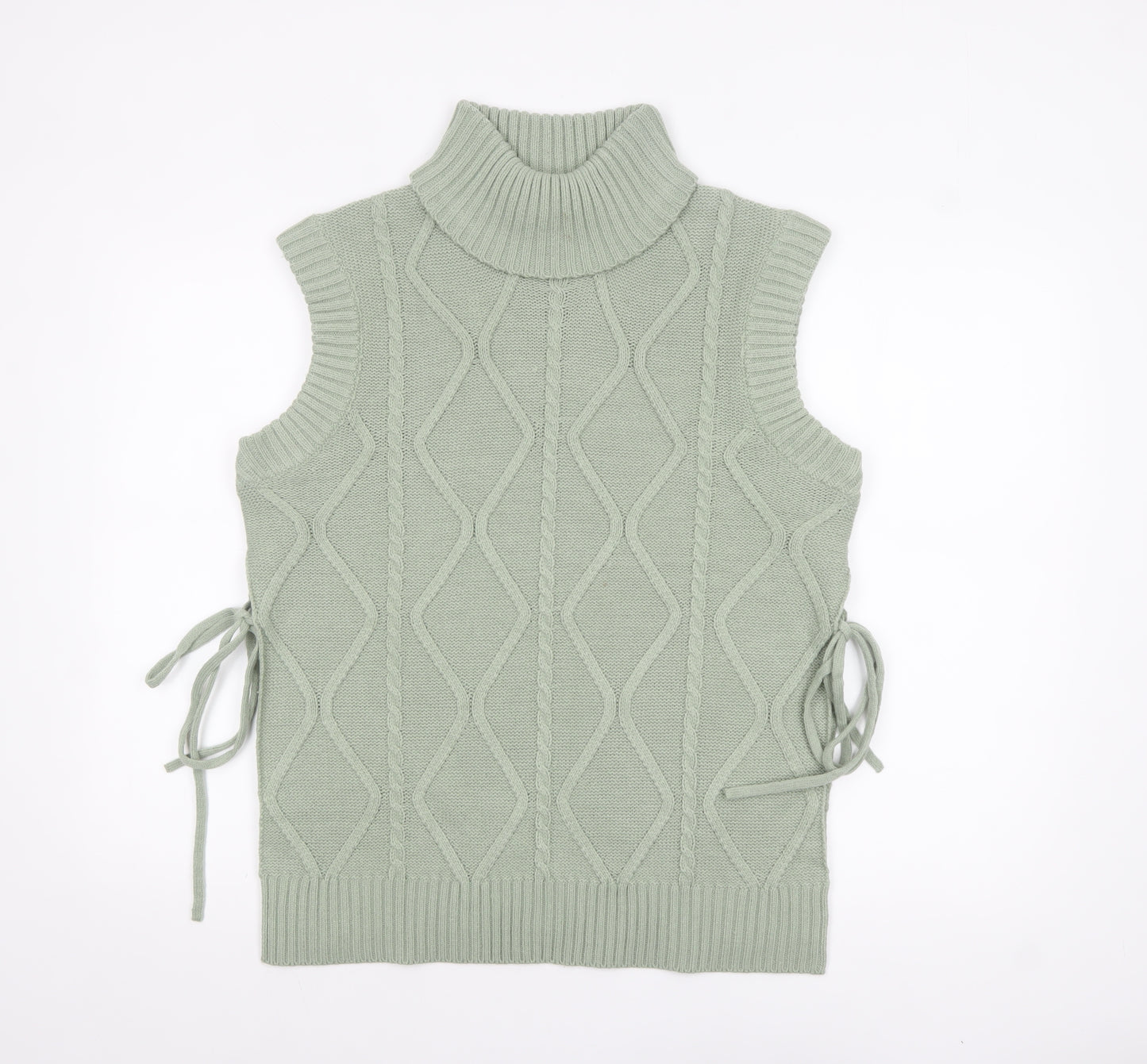 Quiz Women Green Roll Neck Cable Knit Sleeveless Vest Jumper Size S