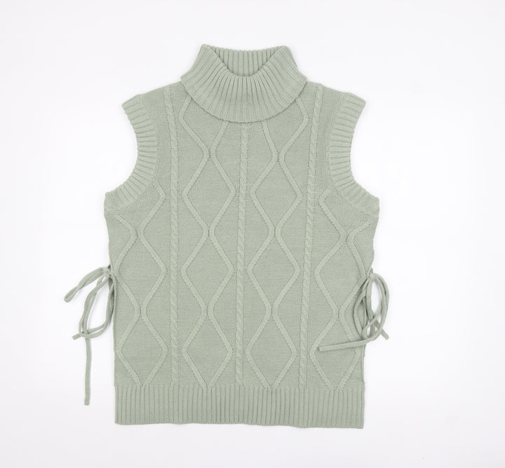 Quiz Women Green Roll Neck Cable Knit Sleeveless Vest Jumper Size S