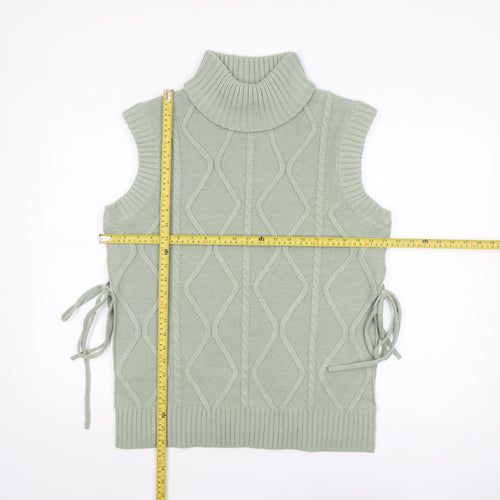 Quiz Women Green Roll Neck Cable Knit Sleeveless Vest Jumper Size S