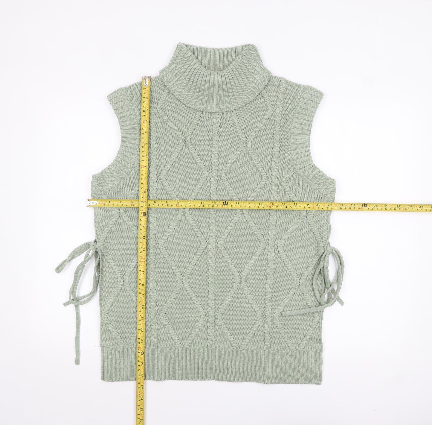 Quiz Women Green Roll Neck Cable Knit Sleeveless Vest Jumper Size S