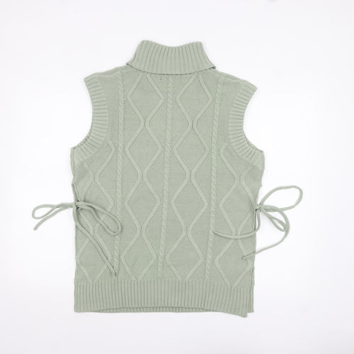 Quiz Women Green Roll Neck Cable Knit Sleeveless Vest Jumper Size S