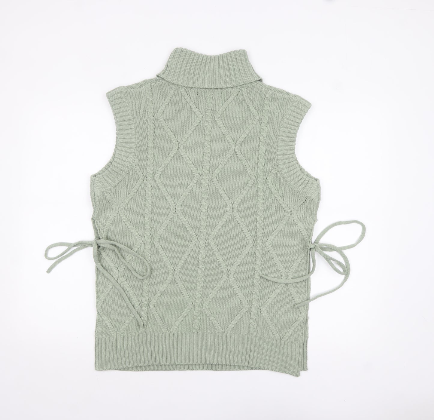 Quiz Women Green Roll Neck Cable Knit Sleeveless Vest Jumper Size S