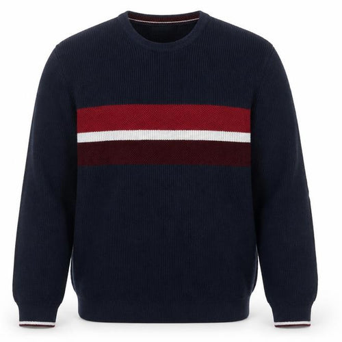 Marks and Spencer Men's Blue XL Cotton Blend Striped Crew Neck Jumper