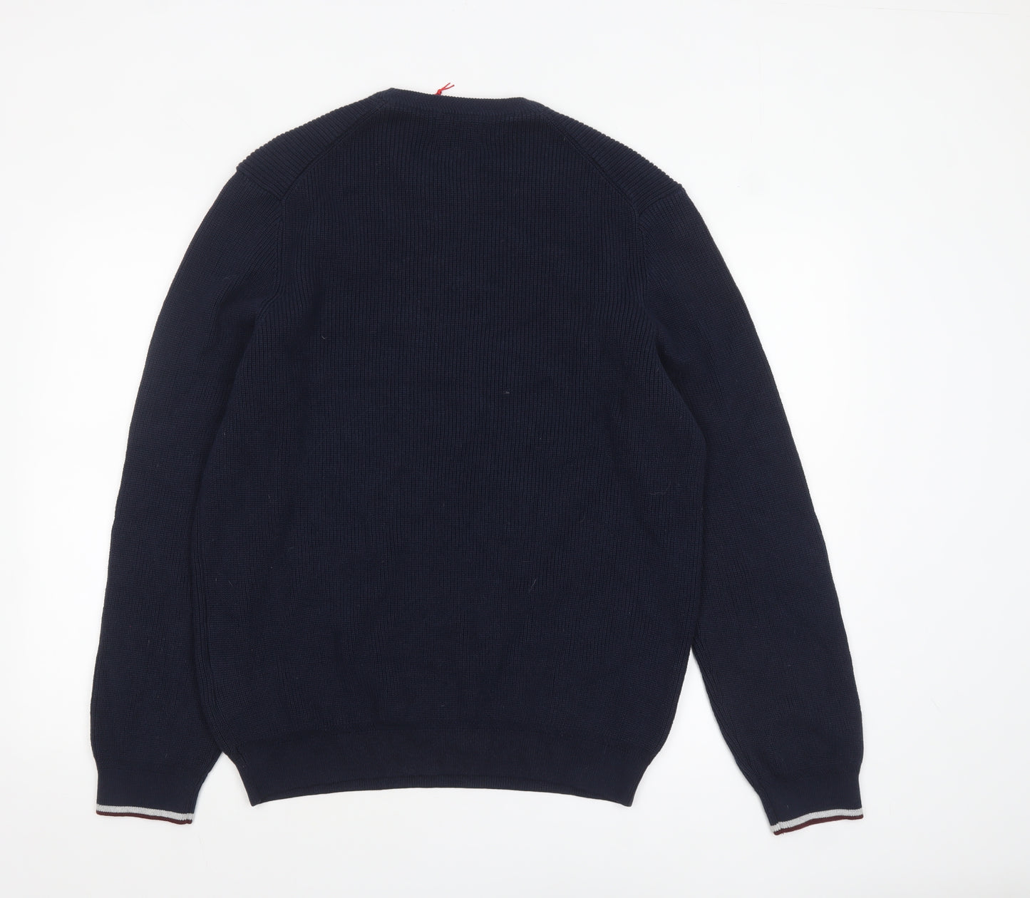 Marks and Spencer Men's Blue XL Cotton Blend Striped Crew Neck Jumper