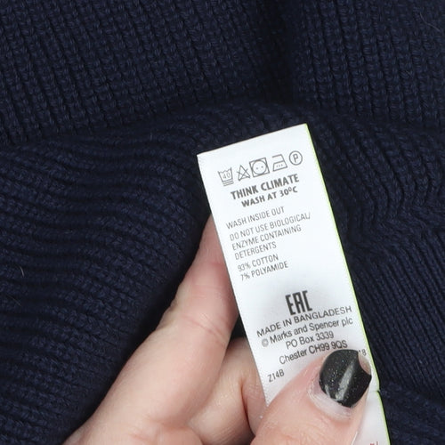 Marks and Spencer Men's Blue XL Cotton Blend Striped Crew Neck Jumper