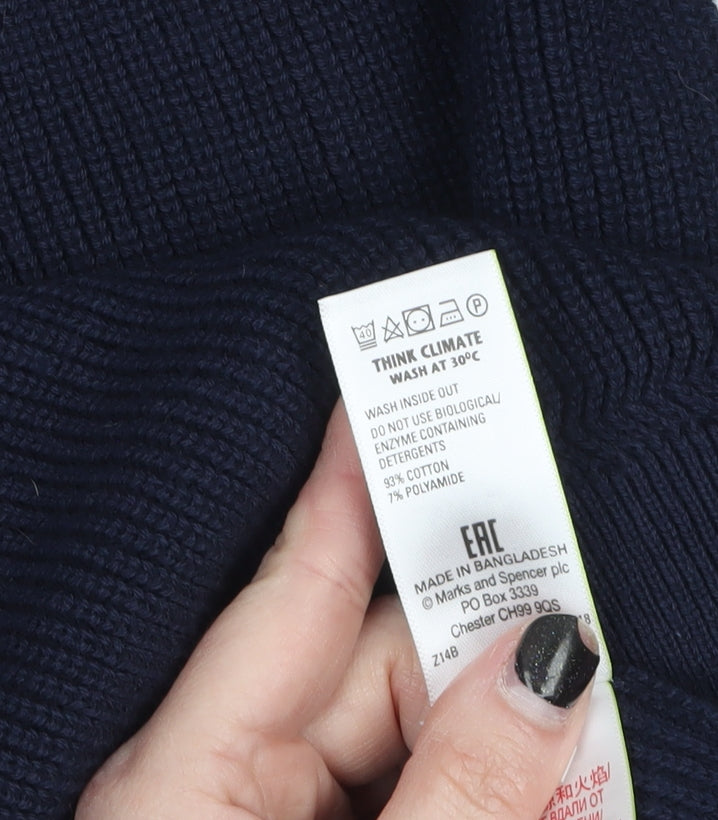 Marks and Spencer Men's Blue XL Cotton Blend Striped Crew Neck Jumper