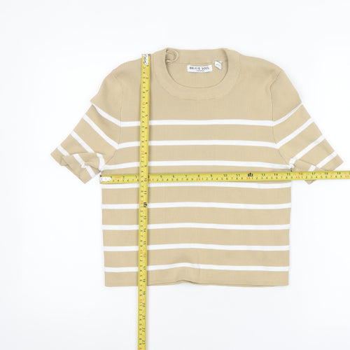 Brave Soul Women Beige Striped Cropped Knit T-Shirt Size M