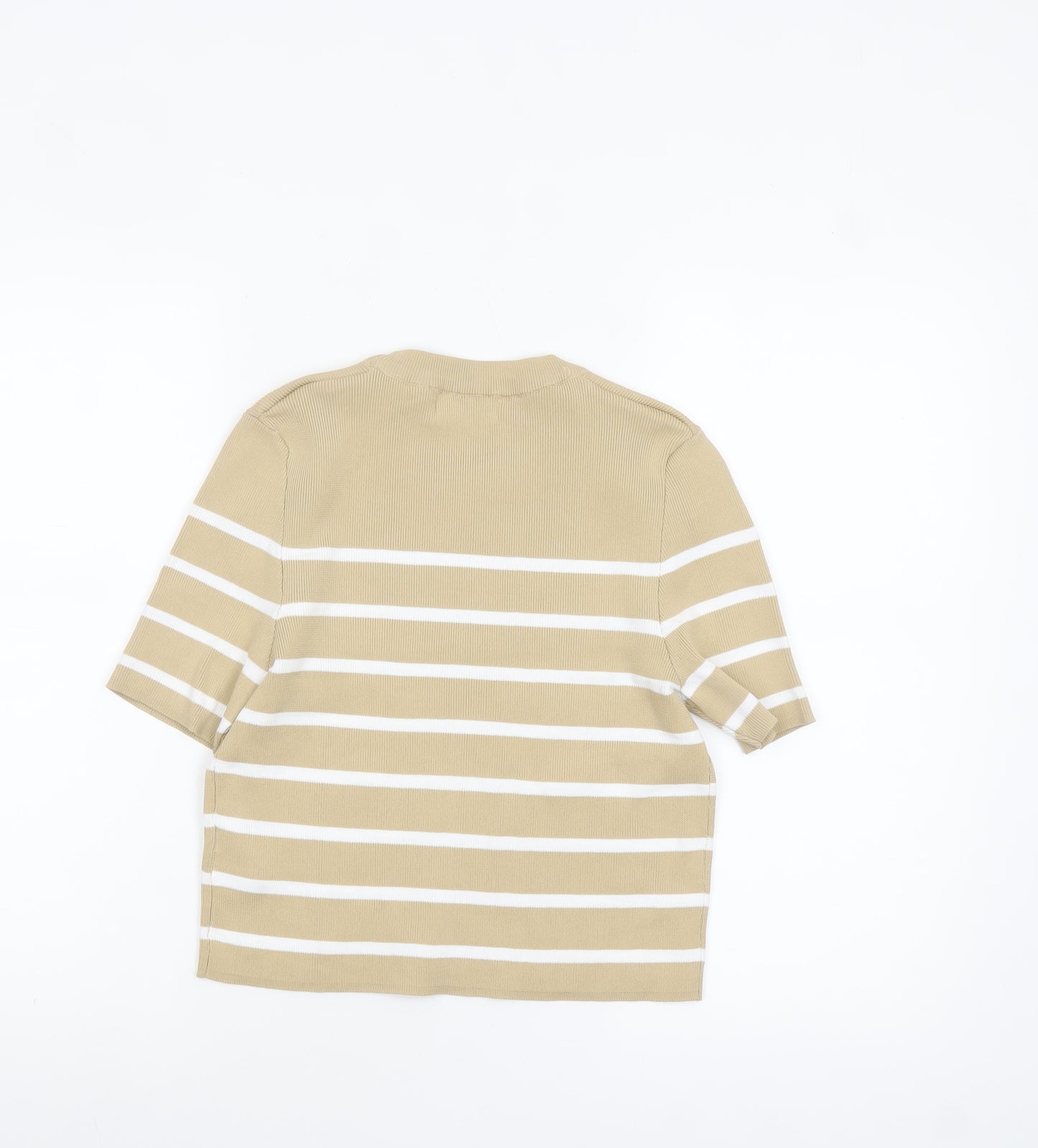 Brave Soul Women Beige Striped Cropped Knit T-Shirt Size M