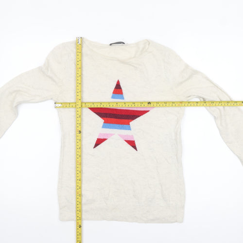 Mint Velvet Women Ivory Star Pullover Jumper Size 8