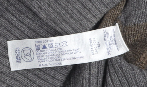 Mantaray Men's Grey Striped Cotton V-Neck Jumper Size L